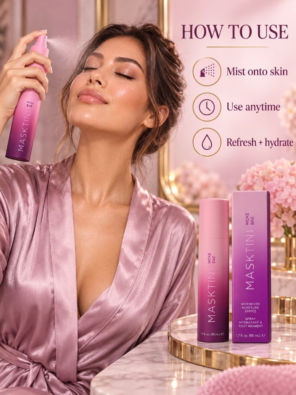 Masktini Woke Bae Whenever Moisture Spritz Spray 1.7 oz NIB - Picture 2 of 6